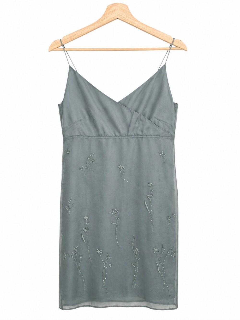 Vintage 100% Silk Relativity Embroidered Slip Dress Sage Sheer Overlay Y2k Small - Picture 2 of 16
